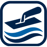 Trowel applying material to wavy lines representing water or surface treatment